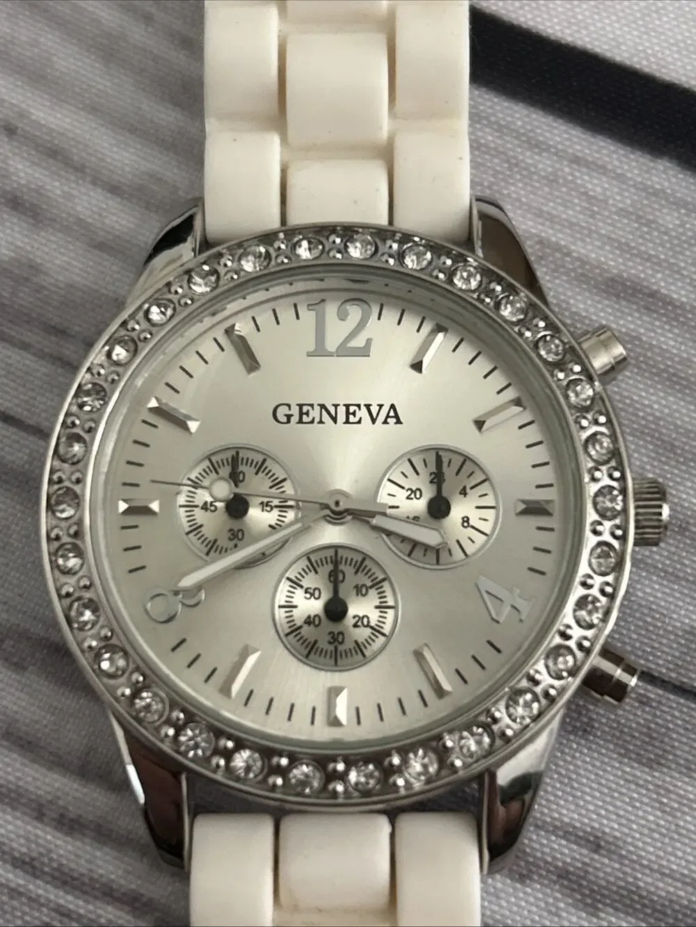 Geneva Silver Tone White Band Women’s Quartz Watch